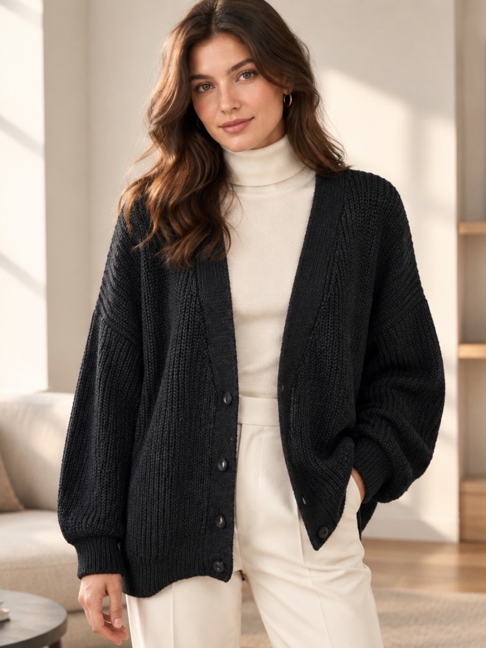 GAP Black Textured Knit Button Front Cardigan Sweater Women’s XXL
